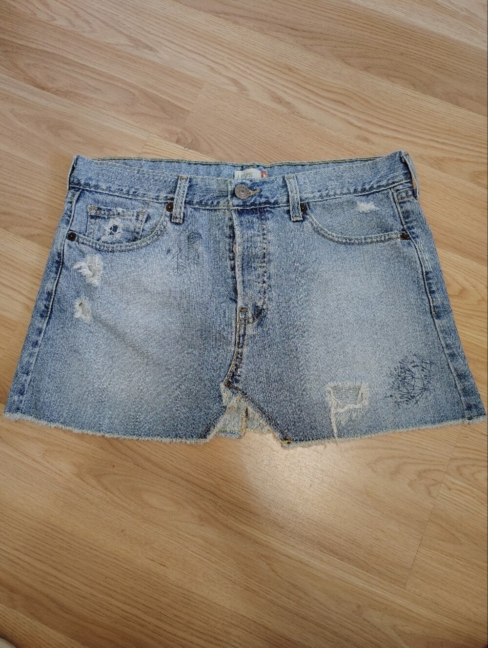 Levi's Distressed Light Wash Denim Mini Skirt